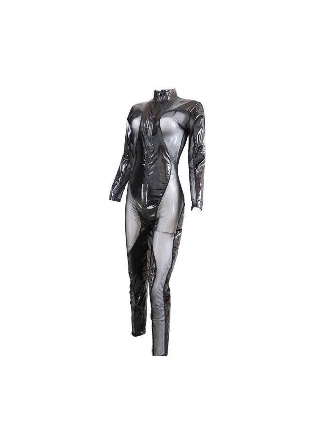 LAIFER Wetlook Leather Catsuit for Women – Black Spandex Bodysuit Clubwear Lingerie | Sexy Tight Jumpsuit with Zipper Design, Stretchable & Comfortable Fit - Image 2